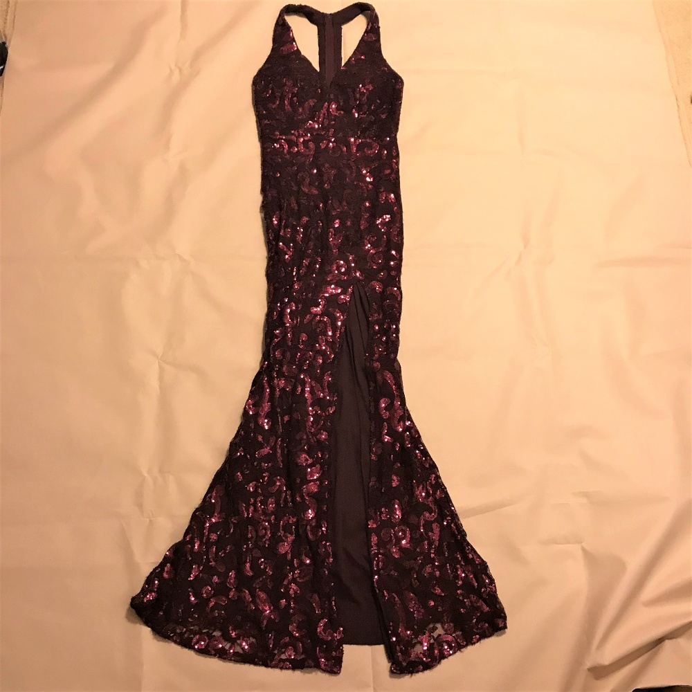 Prom Dress Evening Gown Burgundy Lace & Sequins